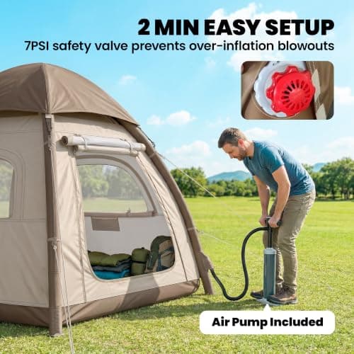 Outsunny Inflatable Camping Tent Rainfly 2-3 Man 3000mm Waterproof Cream — view 3