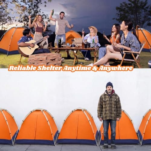 Woanger 6 Pack Bulk 2 Person Camping Tents for Homeless Lightweight Outdoor Tent with Rain Fly and Carrying Bag, Waterproof Windproof Setup Pop Up for Homeless Camping Backpacking (Orange) — view 4