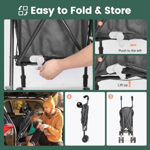 Travel Portable Dog Stroller, Pet Stroller for Small Puppy Dogs & Cats, Up to 33 lbs, (Dark Grey) — view 5