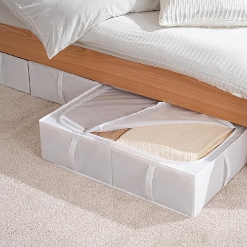 TYEERS Under Bed Storage Box with Lid, Durable Fabric, Washable, Collapsible, Under Bed Storage for Clothes, Blankets, Sheets, Shoes, 70x42x18 cm, 2-Pack, White — view 4