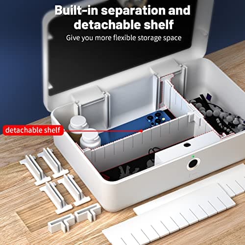 AICase Biometric Fingerprint Storage Box,Portable Cash Jewelry Security Case Lock Box Safe,Combination Lock for Car, Home,Office Travel White_01 — view 3