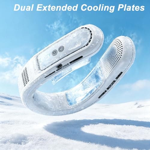 Neck Air Conditioner with 2 Ice Cooling Plates, Portable Neck Fans Blow Cold Air Rechargeable, Wearable Bladeless Fan Personal AC Dual Turbo,LED Screen Summer Gifts for Travel Beach Golf Office Women — view 2