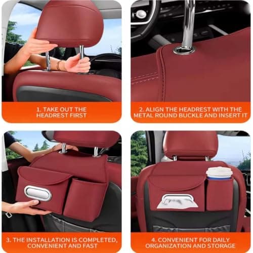 Back Of Seat Car Organizer with Tissue Box Cup Holder Auto Headrest Storage — view 5