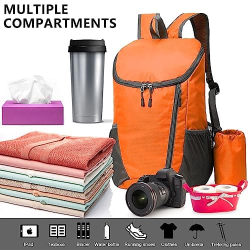 Yoolly Lightweight Foldable Backpack, Small Hiking Rucksack, Waterproof Packable Backpack for Men Women Kids, Durable Rucksack for Outdoor Sport Travelling Hiking Camping Biking Walking (Orange) — view 6