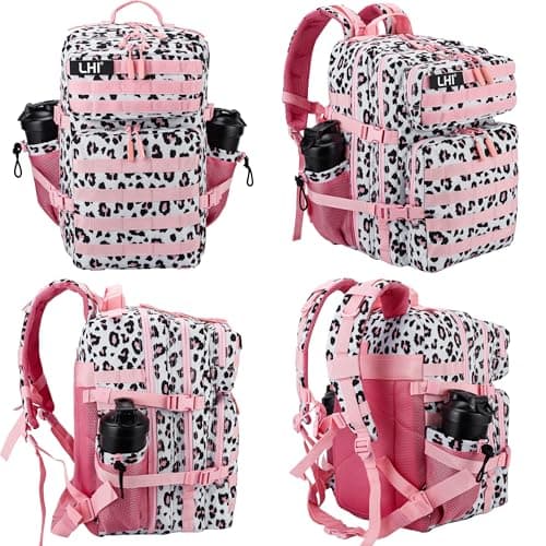 LHI Military Tactical Backpack for Men and Women 45L Large waterproof Rucksack for School, Hiking, Trekking, Hunting - Pink leopard — view 4