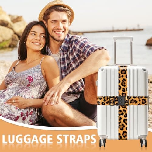 MOTONG 2 PCS Luggage Straps,200 CM Adjustable Suitcase Straps Personalised Luggage Straps Suitcases Heavy Duty Suitcase Belts Thickened Luggage Belt with Quick Release (Dark Leopard) — view 2