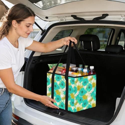 Grckit Car Trunk Organizer Turquoise Flowers Heavy Duty Collapsible Storage Tote Bag with Reinforced Handles for Shopping Travel Picnic — view 6
