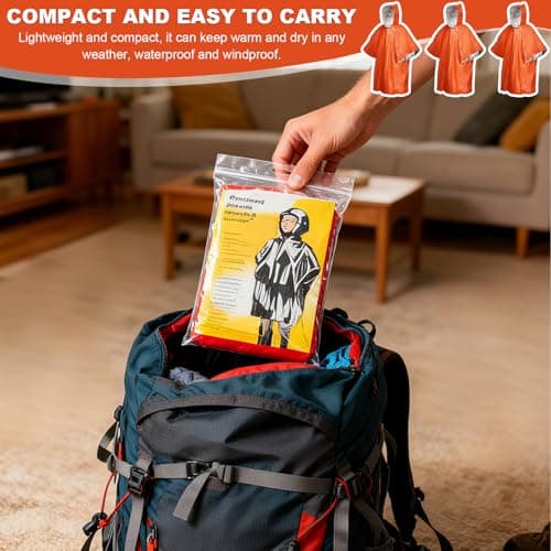 Wihozte Emergency Survival Poncho Foil Blanket Insulation Poncho for Outdoor Survival Family Car Events, 100×130cm Mylar Foil, Windproof Waterproof Insulated, Orange Silver, 2PCS — view 6