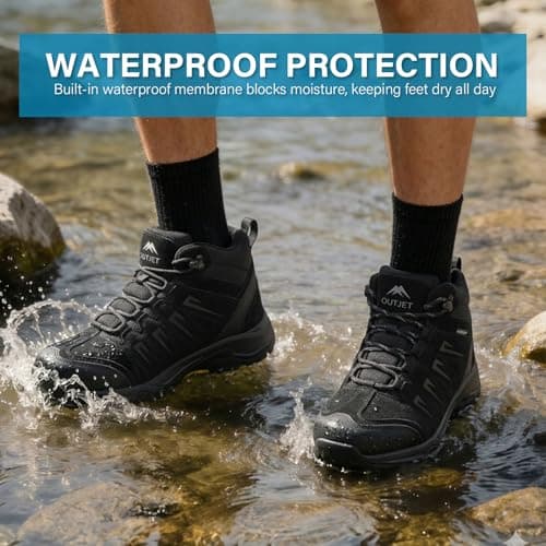 OUTJET Men's Waterproof Walking & Hiking Boots Lightweight, Black — view 3