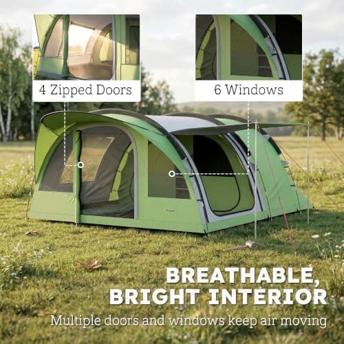 Outsunny 4 Person Easy Setup Family Camping Tent, 2 Rooms Green & Grey — view 6