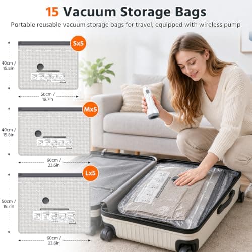 Newthinking Vacuum Bags for Travel, Vacuum Storage Bags with Wireless Pump — view 2