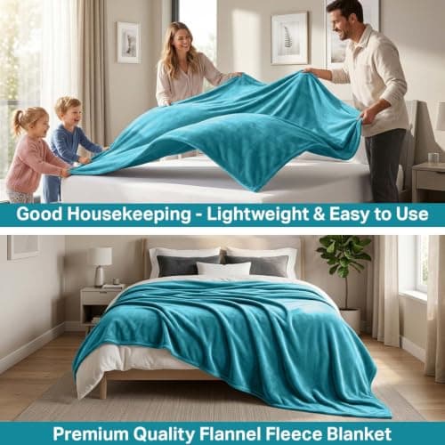 Oxford Homeware Fleece Blanket Sofa Throw Cuddly Reversible Soft Throws for Bed, Couch, Settee, Travel Lightweight and Breathable Blanket fit All Season (Teal, Throw/Single) — view 4