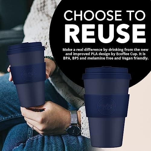Ecoffee Cup 14oz 400ml Reusable Eco-Friendly 100% Plant Based Coffee Cup with Silicone Lid & Sleeve - Melamine Free & Biodegradable Dishwasher/Microwave Safe Travel Mug, Dark Energy — view 3