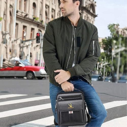 A-QMZL Men's Shoulder Bag Messenger Bag PU Leather Business Travel Crossbody Pack Satchel Side Bag Casual Handbags Men's bag for Working HikingTraveling Daily Use (black 1) — view 2