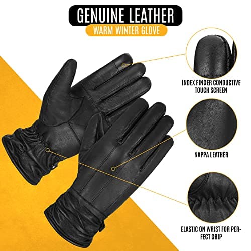 Hand Fellow Genuine Sheepskin Women Leather Gloves, Women Winter Gloves Fleece Lined Touch Screen Driving Gloves (Black, S) (Black, S) — view 2