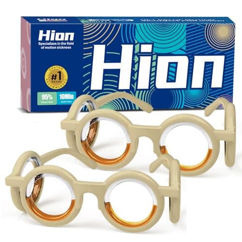 Hion Motion Sickness Glasses, Relieve Carsickness Airsickness Seasickness Glasses,Anti Nausea Vertigo Glasses, No Lens Liquid for Adults or Kids(A-2Cream-UK-1)