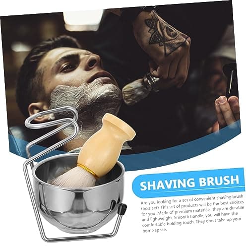 Angoily Men's Shaving Brush Set with Stainless Steel Bowl and Rack, Wooden Handle, Artificial Wool Bristles, Travel-friendly Grooming Kit for Business Trips, — view 4