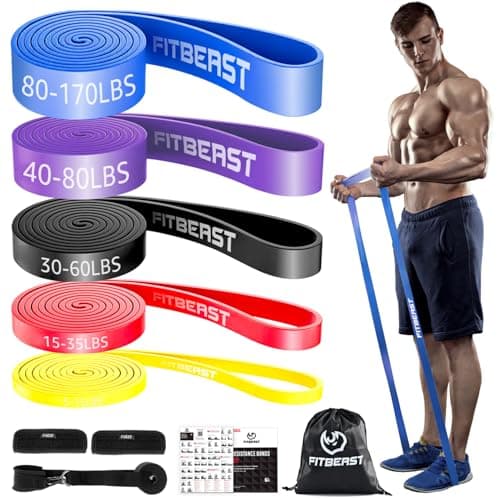 FitBeast Resistance Bands Set, 5 Levels Pull Up Bands for Powerlifting, Muscle Building, Home Gym Workout, Stretching, Stretch Bands with Door Anchor
