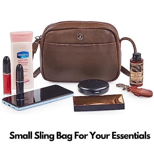 Cochoa Crossbody Sling Bag for Women Trendy Real Leather Purse Mini Soft Pebbled Crossover with Card Case (Chocolate Nappa) — view 5