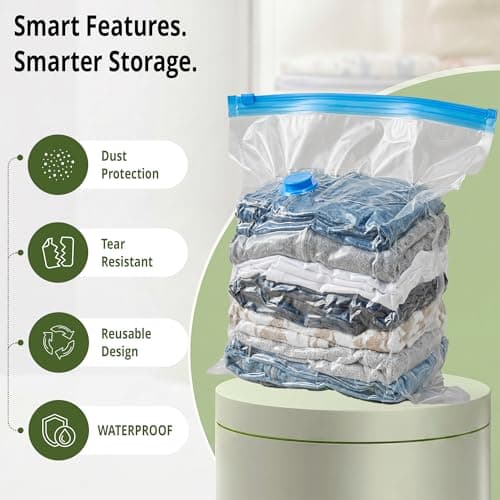 MGL Vacuum Storage Bags for Clothes & Bedding (8 Pack) - Space Saver Compression Bags with Blue Hand Pump | Reusable, Airtight Seal for Duvets, Blankets, Seasonal Items (8 Pack Large - 80 x 60 cm) — view 6