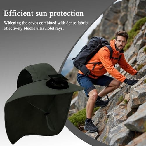 Solar Fan Sun Hat Fishing Hat with Fan Solar Powered Burgundy — view 2