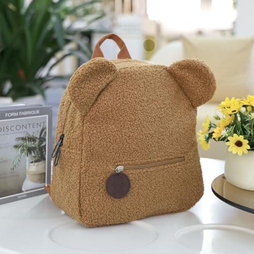 Aomig Kid Mini Furry Backpack, Toddler Mini Cute School Rucksack, Preschool Kindergarten Elementary Small Backpack, Toddler Girl Boy Adjustable Rucksack, Plush Backpack for School Travel(Dark Brown) — view 6