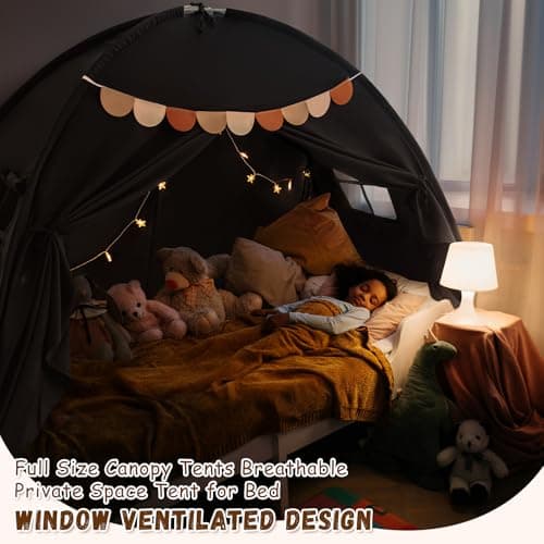 Full Size Bed Canopy Bed Tents Dream Tent on Bed Privacy Space Blackout Sleeping Tents Indoor Breathable Portable Cottage Drafty Room Floor Bed Tents (Large Black) — view 4