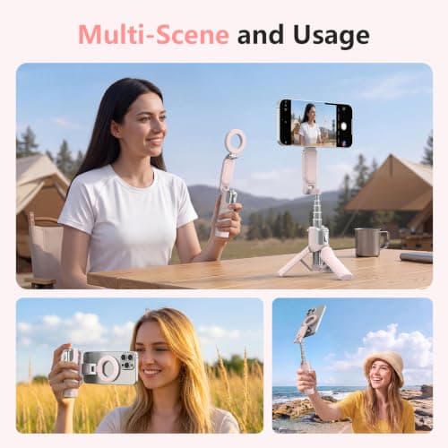 AMAZEAR Phone Camera Grip with Selfie Stick Tripod, Cellphone Accessories for iPhone 16 17 18 Pro Max with Multi-Functional Bluetooth Controller, Comfort Ergonomic Handle Holder, Pink — view 2