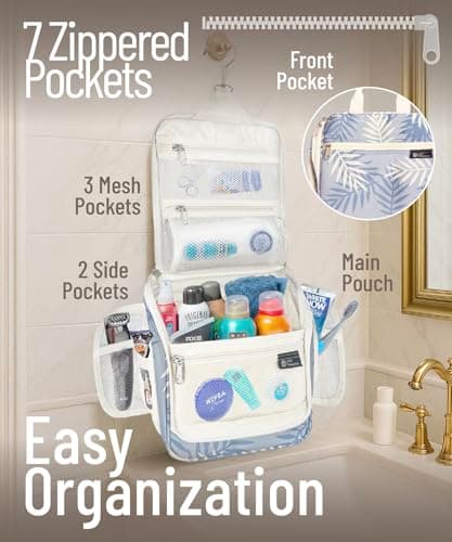 D&D Hanging Travel Toiletry Bag for Men and Women – Large Cosmetics, Makeup and Toiletries Organizer Kit with 10 Compartments, YKK Zippers, XXL Metal Swivel Hook, Water-Resistant Nylon, Floral, Floral — view 3