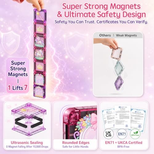 Travel Magnetic Tiles Girls: 42pcs Unicorn Tin Case Building Set Gift — view 6