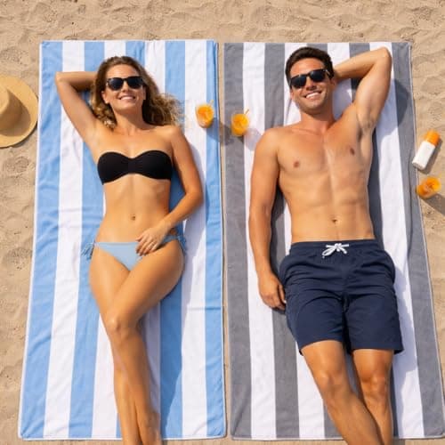 Adore Home Cabana Microfibre Beach Towels 2 Pack 70x140cm - Grey/Light Blue — view 2