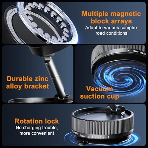 Astriva Vacuum Magnetic Phone Holder, Maglock 360° Rotating Car Phone Mount, Adjustable Foldable Vacuum Phone Bracket for iPhone Mag Safe Android & All Phones — view 6