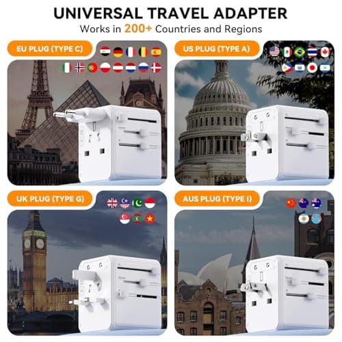 Auxmir Universal Travel Adapter, 25W Fast Charging, 2 USB-C & 2 USB-A White — view 5