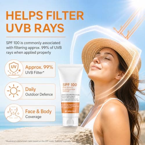 SPF 100 Sunscreen Lotion for Body & Face, High Protection Sun Cream, UVA UVB Face Sunscreen, Lightweight Non Greasy Sun Lotion, Daily Moisturising Sun Screen for Men Women Adults — view 3