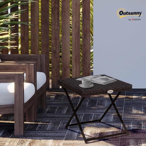 Outsunny Folding Rattan Garden Coffee Table Small 40 x 40 x 40 cm Brown — view 2