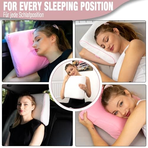 Alkamto Travel Pillow-Camping Pillow-Orthopedic Neck Support Memory Foam Pillow with Temperature Regulating Pillowcase-Extra Cotton Cover-Carry Bag-Small pillow for travel by car,plane,train and hotel — view 2