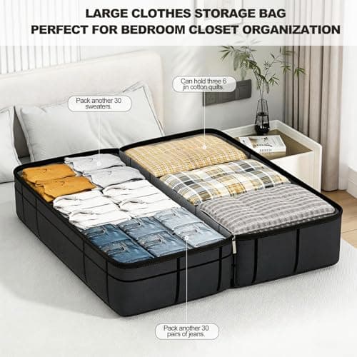 2 Pack Extra Large Moving Bags 180L Heavy Duty Clothes Storage Bags Thickened Sturdy Home Storage Bags with Zips & Handle, Thickened Moving Boxes for Clothes Duvet Traveling Underbed - 100 x 36 x 50cm — view 4
