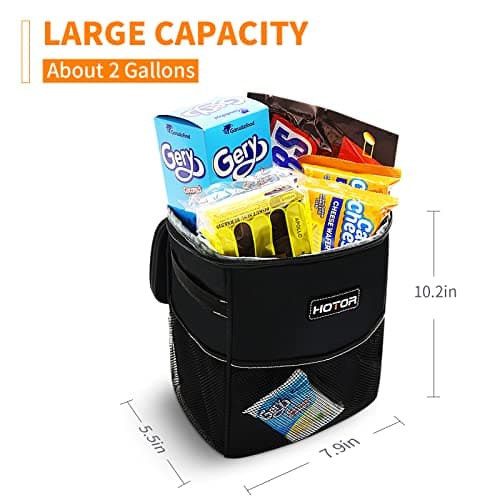 HOTOR Car Trash Bin, Compact Waterproof Organizer, 2-Gallon, Black — view 2