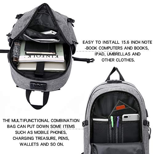 WENIG Anti-Theft Backpack,Business Laptop Backpack with USB Charging Port and Earphone Port with Lock Slim Water Resistant Bag Daypack Fits 15.6 Inch Computer Notebook Rucksack for Work, College — view 4