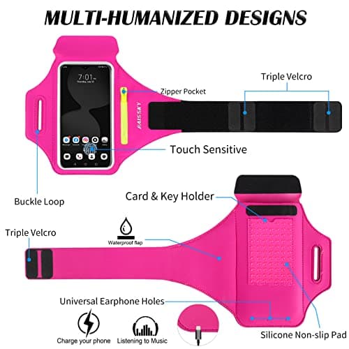 HAISSKY Running Armband for Phone – Zip Pocket, Sweatproof, Fits 6.9" — view 3