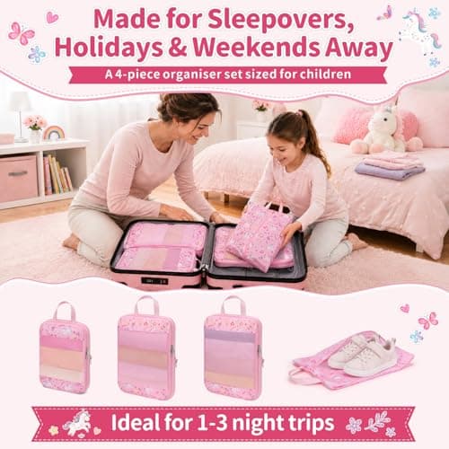 Bagseri Kids Compression Packing Cubes - 4 Piece Travel Set, Pink Unicorn — view 2