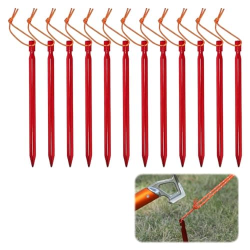 12 Pack Red Lightweight Aluminum Tent Pegs, Y Shaped Tent Pegs
