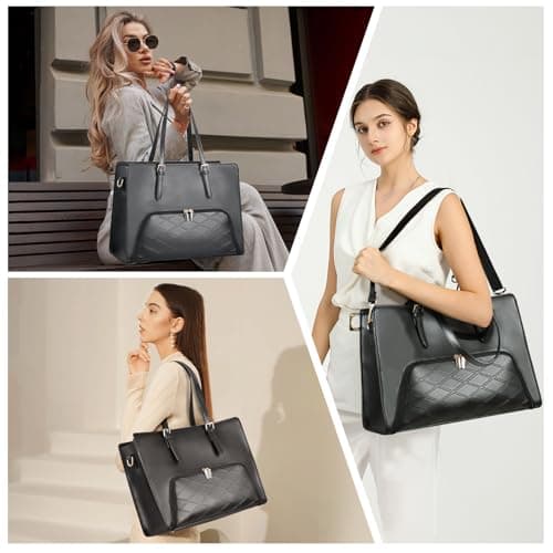 Jetviivid Laptop Tote Bag with Insulated Lunch Compartment, PU Leather Briefcase for Women, Waterproof Laptop Handbag Computer Shoulder Bag for Business, Office, Work (Black, 15.6 inch) — view 2