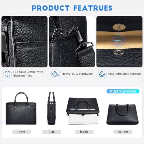 BBMars Leather Briefcase Anti-Theft Bag with Fingerprint Lock for Men,Black — view 6