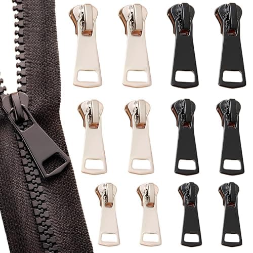 12 Pcs Zip Replacement, Universal #3#5#8 Black and Silver Zip Repair, Stainless Steel Zipper for Jackets, Suitcases, Coats