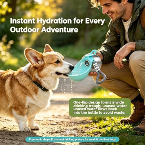 2-in-1 Portable Dog Water Bottle 285ml, Stainless Steel Pet Water Dispenser — view 6