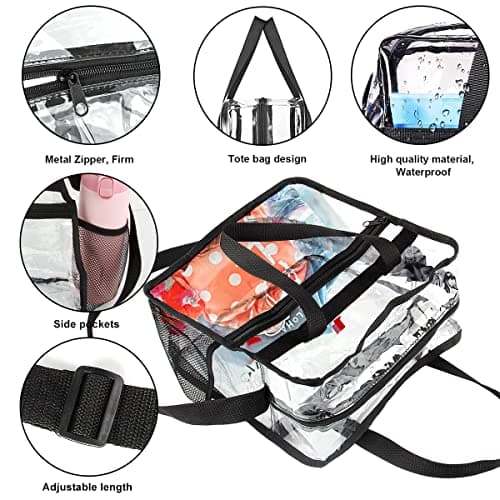 M MUNCASO Clear Tote Bag Large Toiletry Bag Transparent Bag Clear Crossbody Bag with Adjustable Shoulder Strap and Zipper Closure, Perfect for Work, Sports Games, Concert (Black#1) — view 4