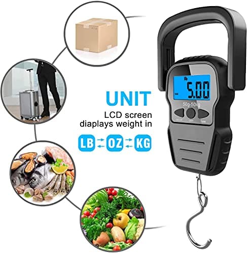 Digital Fish Scale, Luggage Scale, Weight Hanging Hook Scale,110lb/50KG-Backlit LCD Display,Waterproof Bag — view 4