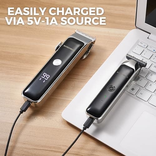 Barberboss Beard Trimmer Kit for Men, 2 Cordless Hair Clippers with Precision Dial, Men’s Facial Clippers, LED Indicator & USB Charging, Portable Grooming Set — view 2