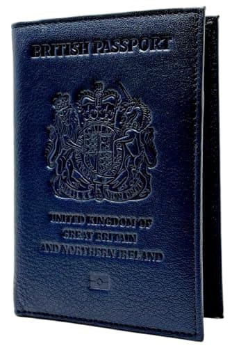 UK Leather Passport Cover – British RFID Blocking Holder, Navy Blue
